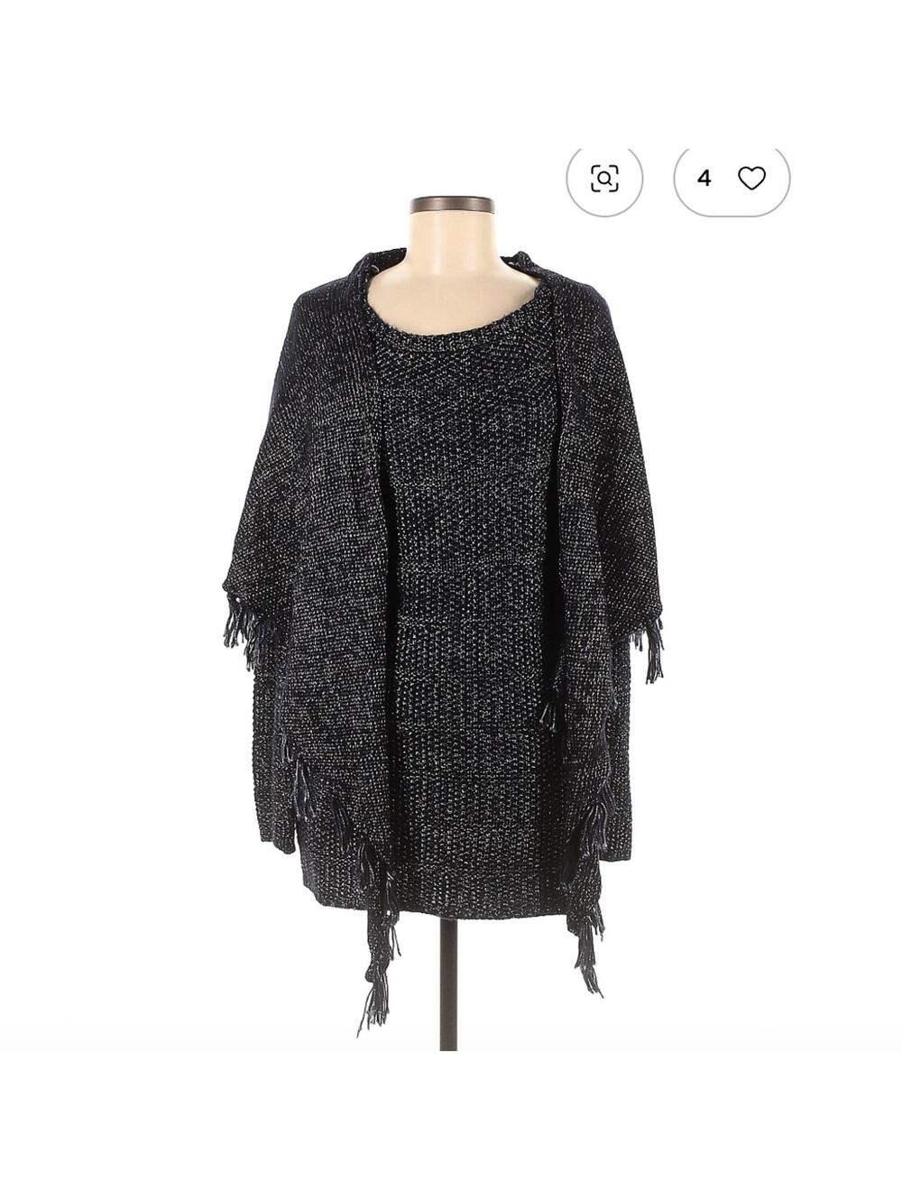 White House Black Market Blue Pullover Fringe Sweater Size M